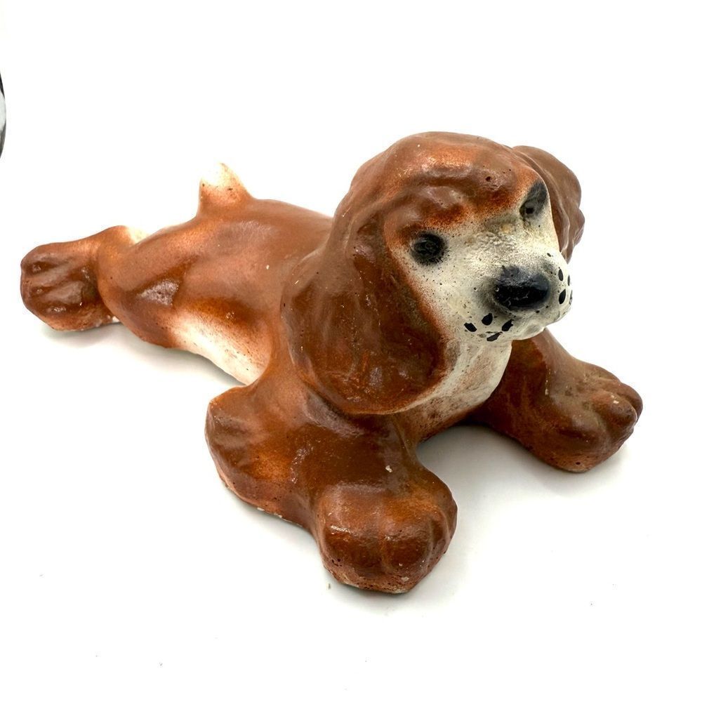 Adorable Vintage Hand Painted Cement Puppy Dog Garden Statue/Door Stop